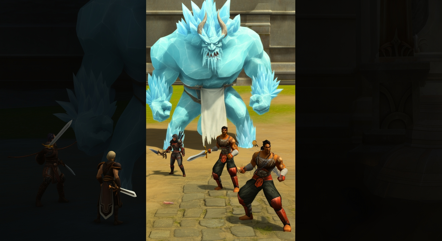 Metin2 party of four fighting the Nemere ice boss inside Nemere's Watchtower dungeon