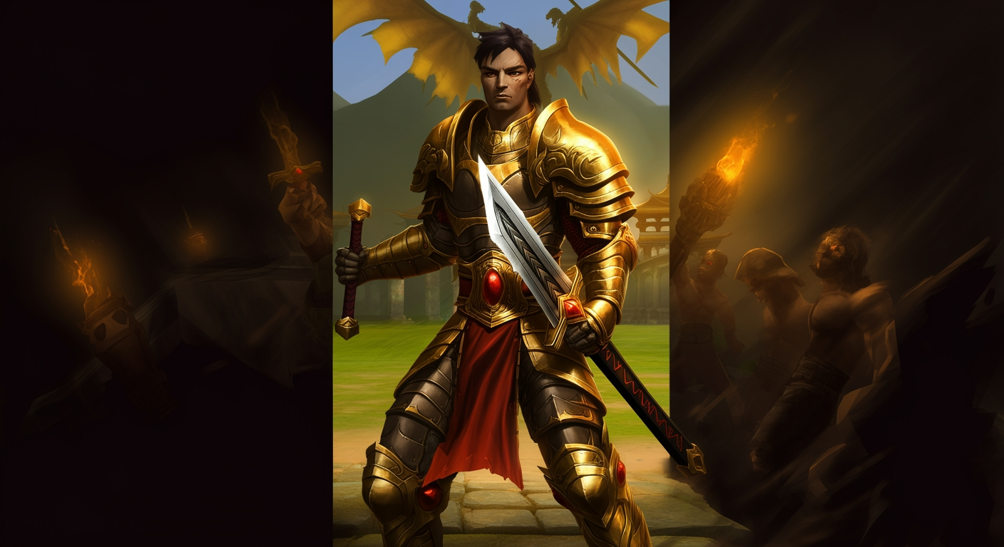 Metin2 body warrior in Dragon God Armor holding a two-handed sword in a PvP arena